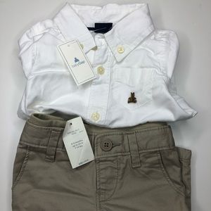 0-3 months gap white button up onesie and khakis